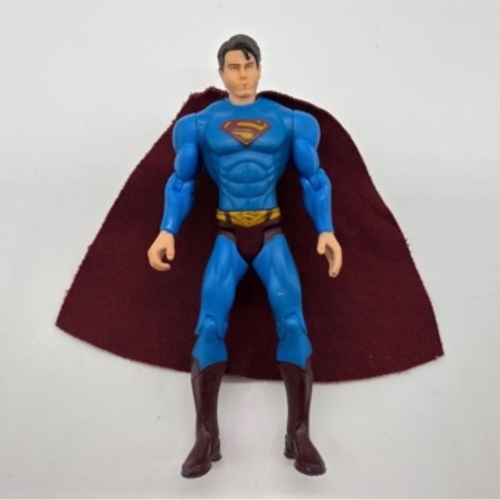 Blue Superhero Action Figure with Maroon Cape - Kids Toy